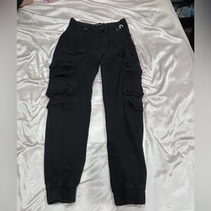 American Bazi Black Distressed Cargo Pants
